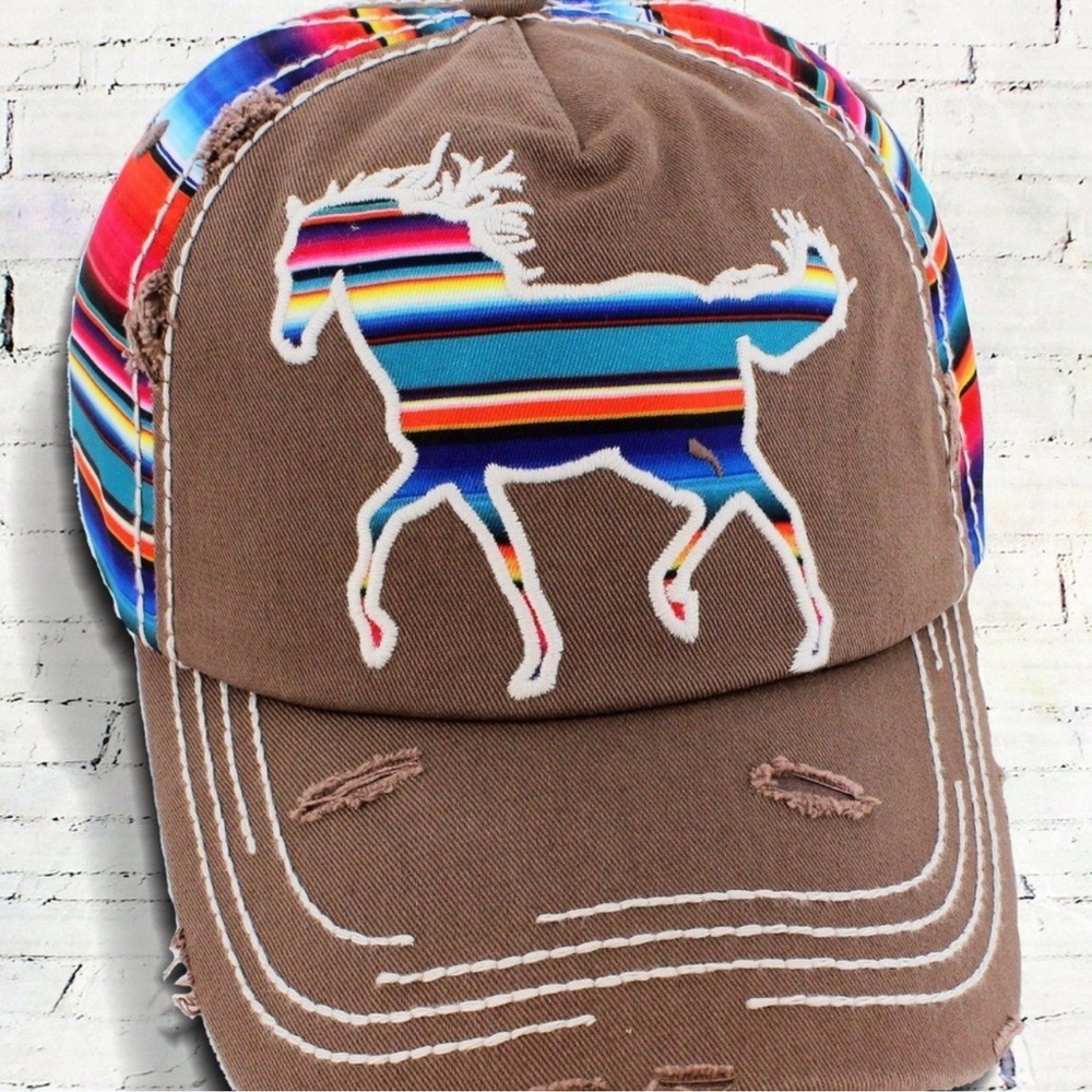 NWOT 🧢🐴 KBETHOS DISTRESSED BROWN 100% COTTON ADJUSTABLE HORSE BASEBALL HAT CAP